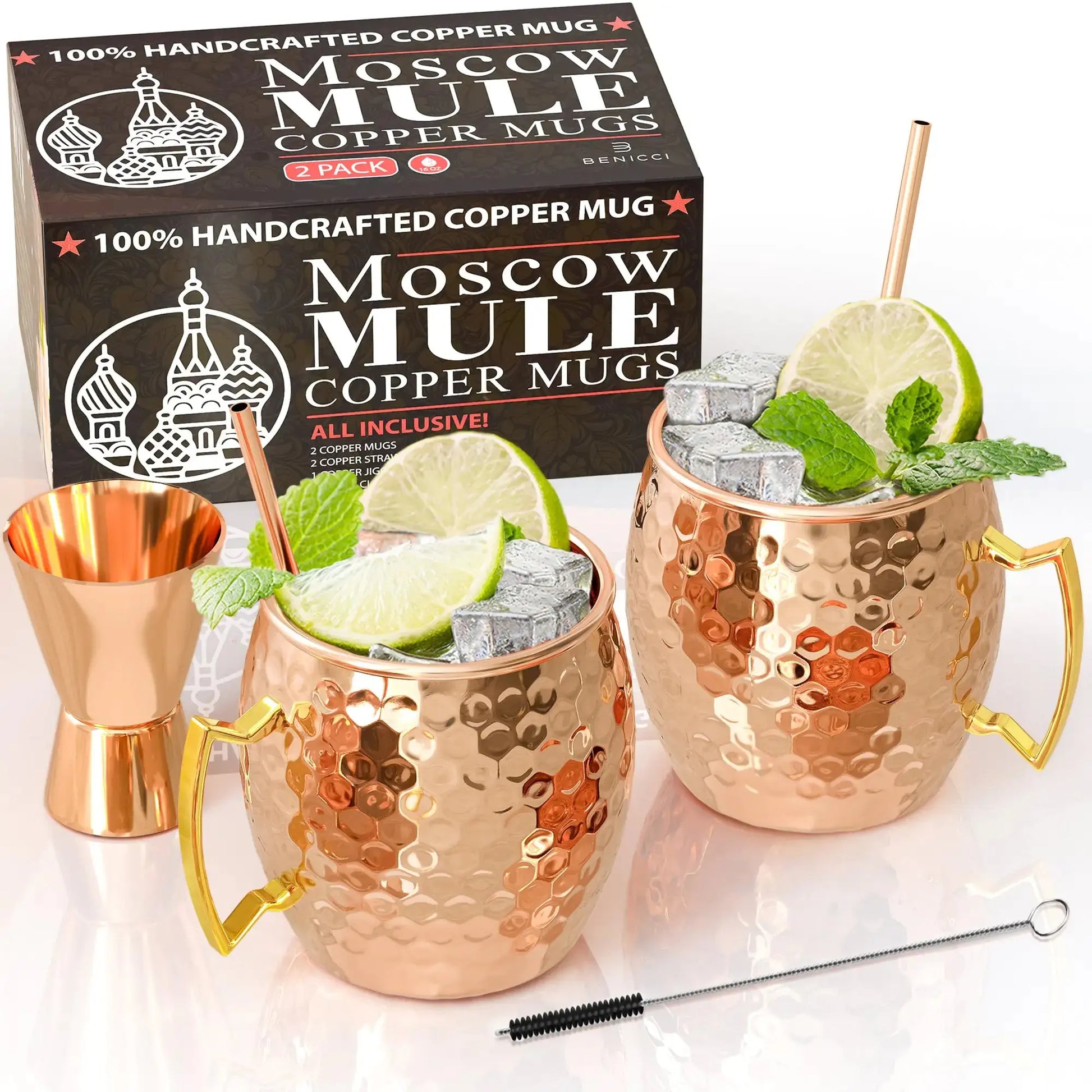 Authentic Copper Moscow Mule Mugs - Twin Set with Extras