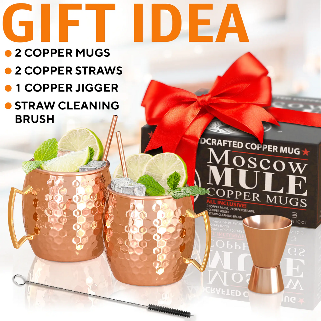 Authentic Copper Moscow Mule Mugs - Twin Set with Extras