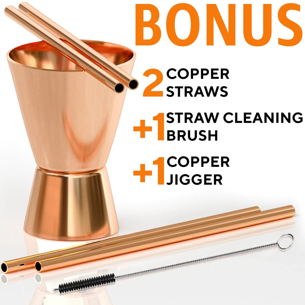 Authentic Copper Moscow Mule Mugs - Twin Set with Extras