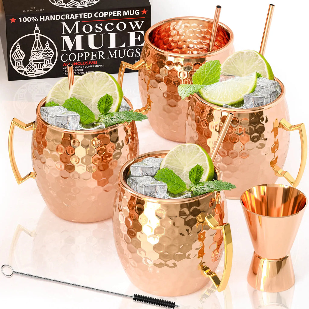 Authentic Moscow Mule Copper Mug Kit - 4 pcs with Extras