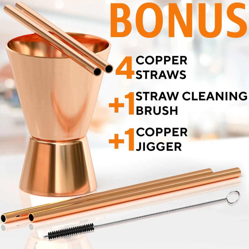Authentic Moscow Mule Copper Mug Kit - 4 pcs with Extras