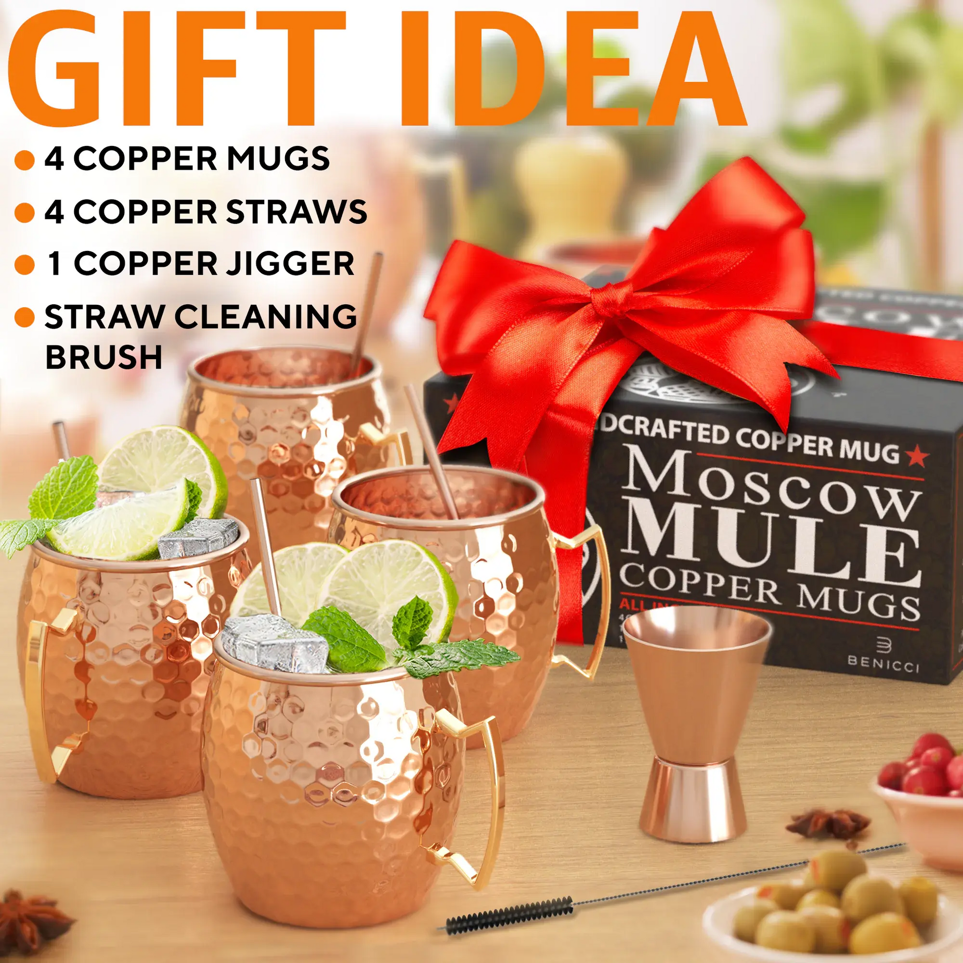 Authentic Moscow Mule Copper Mug Kit - 4 pcs with Extras