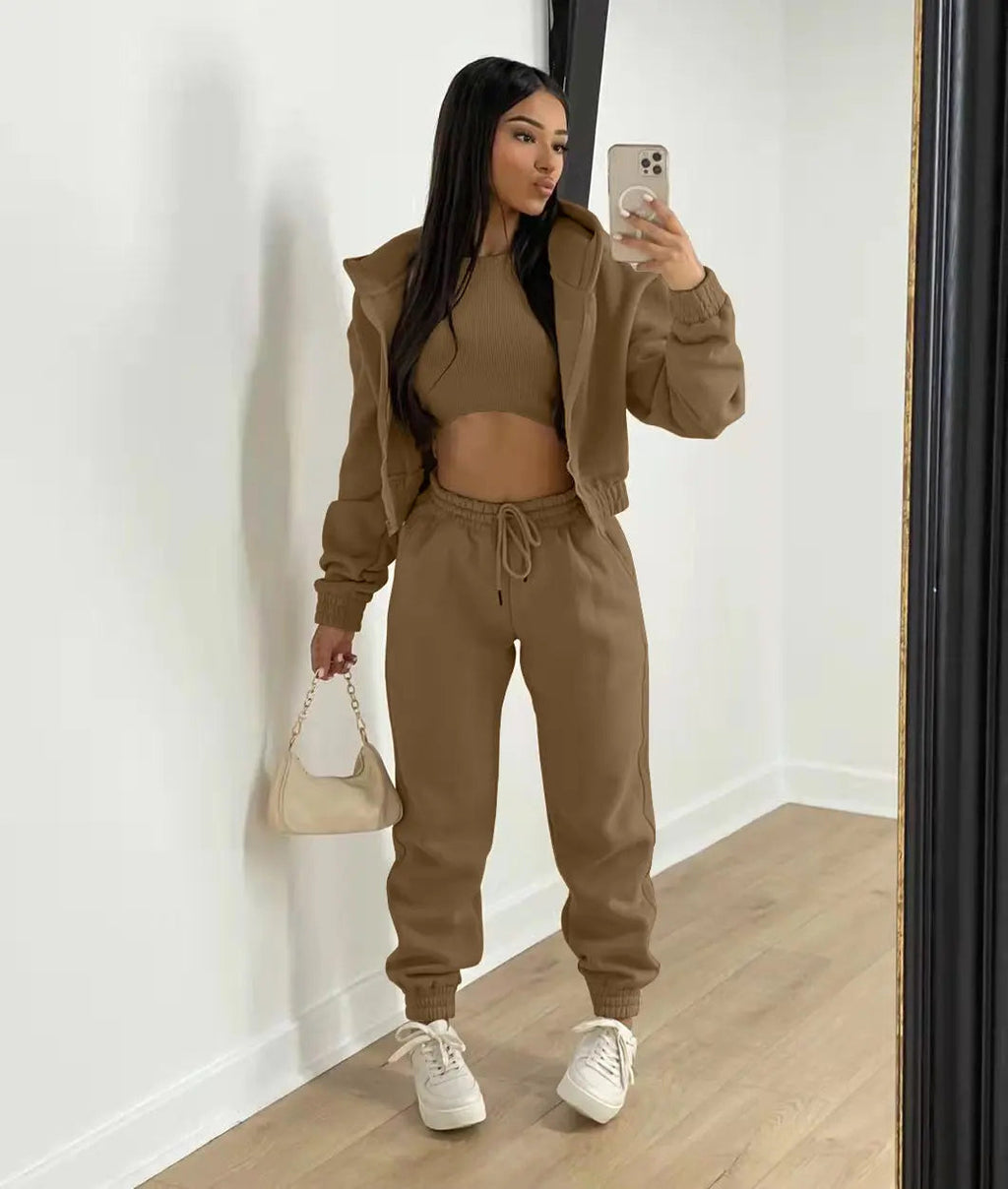Autumn Trouser Set - Sweatshirt, Trousers, & Sporty Hoodie