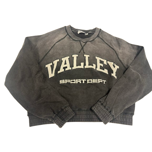 Vale valley sport dept distressed crew neck grey black