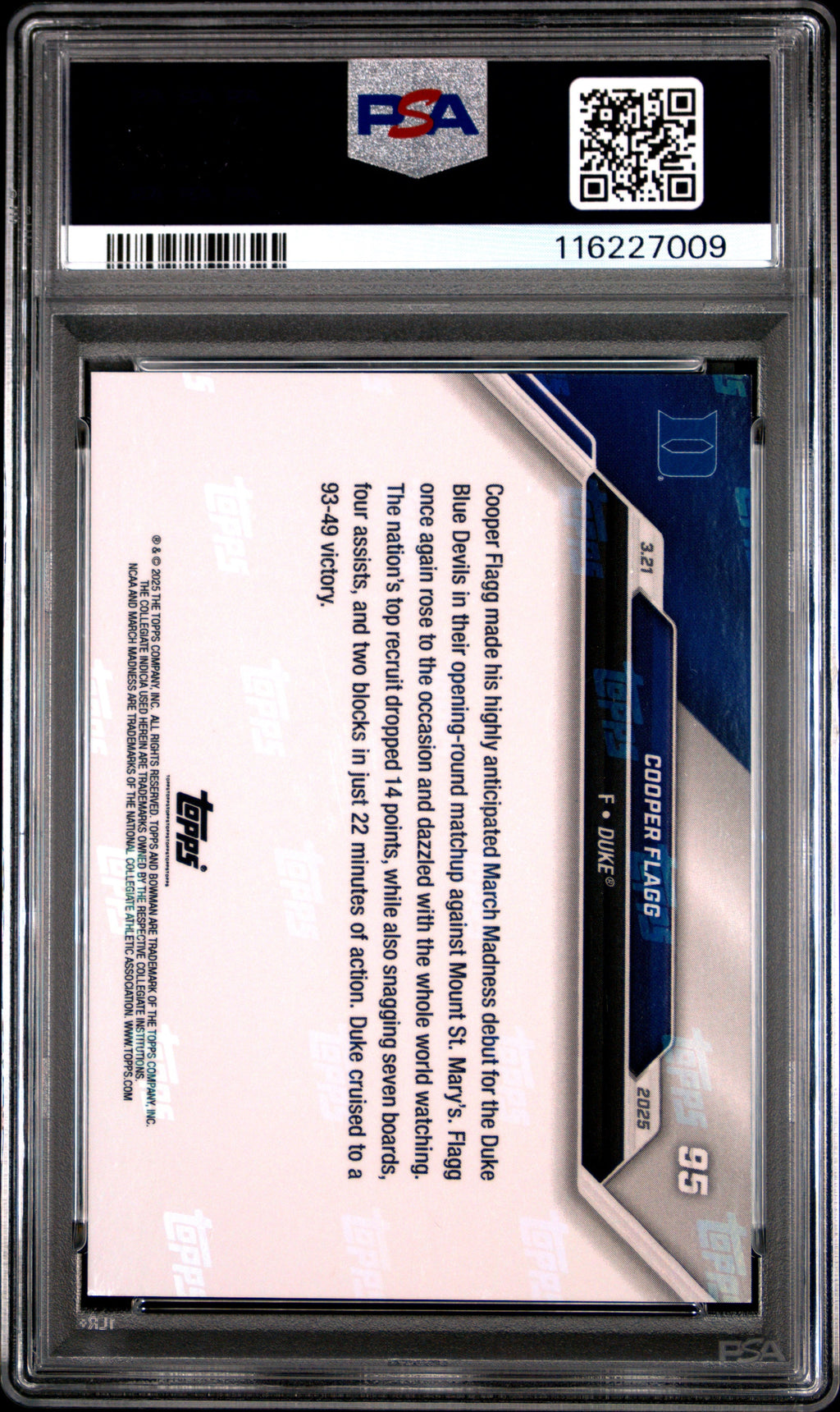 Graded 2024 Topps Bowman U Now Cooper Flagg #95 Rookie RC Basketball Card PSA 6 Excellent