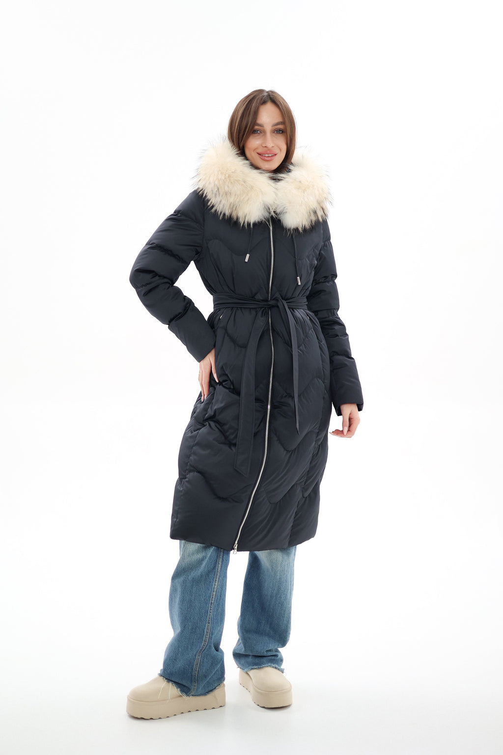 Genuine Fur Trim Down Fill Coat