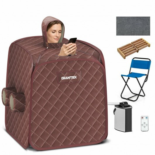 800W 2 Person Portable Steam Sauna Tent SPA with Hat Side Holes 3L Steamer-Gray