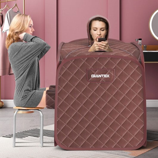 800W 2 Person Portable Steam Sauna Tent SPA with Hat Side Holes 3L Steamer-Gray