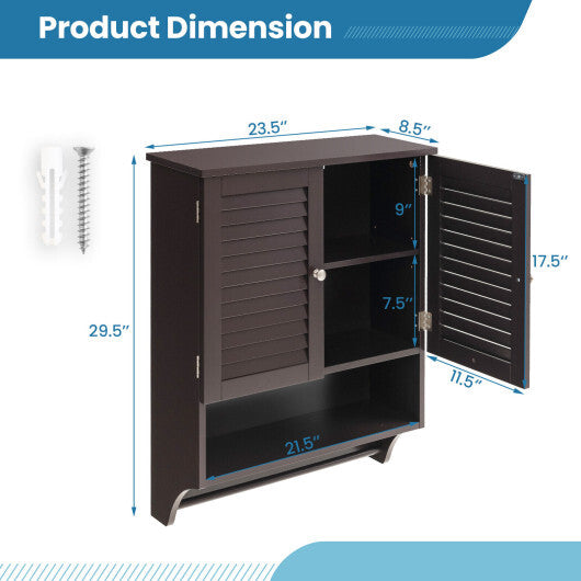2-Doors Bathroom Wall-Mounted Medicine Cabinet with Towel Bar-White