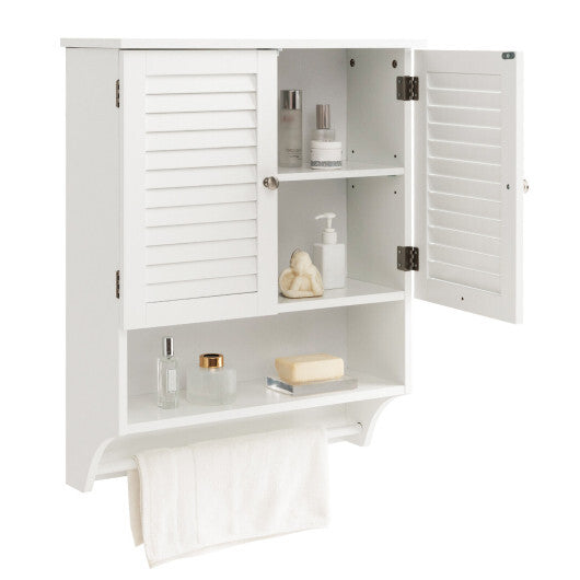 2-Doors Bathroom Wall-Mounted Medicine Cabinet with Towel Bar-White