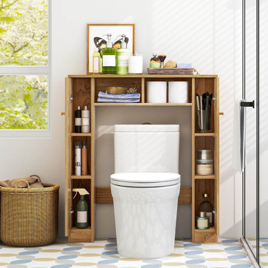 Over The Toilet Storage Cabinet with 2 Open Compartments and 4 Adjustable Shelves-Black