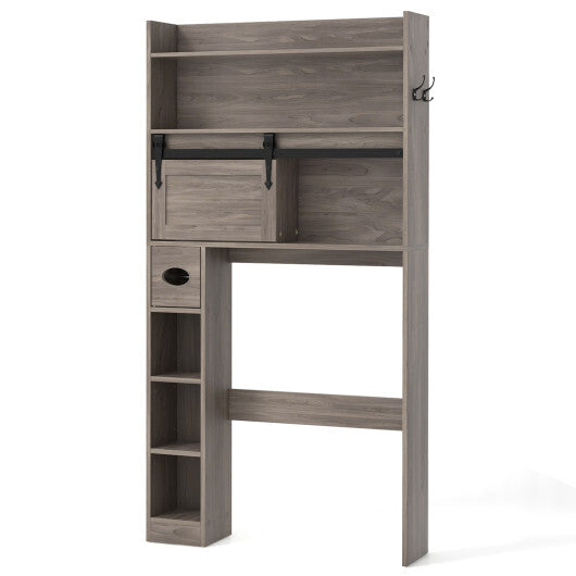 Over The Toilet Storage Cabinet with Sliding Barn Door and Adjustable Shelves-White