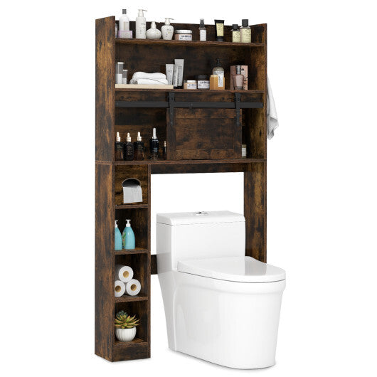 Over The Toilet Storage Cabinet with Sliding Barn Door and Adjustable Shelves-White