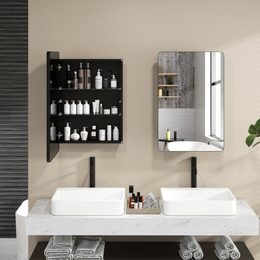 20 x30 Inch Multi-Functional Bathroom Mirror Cabinet with Adjustable Shelves-Black