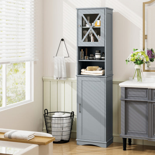 67 Inch Tall Bathroom Cabinet Freestanding Storage Cabinet with 5 Adjustable Shelves-White