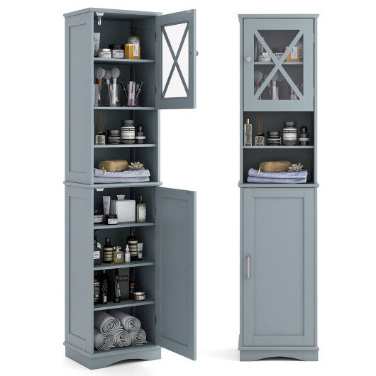 67 Inch Tall Bathroom Cabinet Freestanding Storage Cabinet with 5 Adjustable Shelves-White