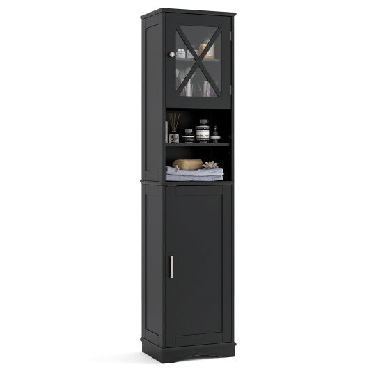 67 Inch Tall Bathroom Cabinet Freestanding Storage Cabinet with 5 Adjustable Shelves-White