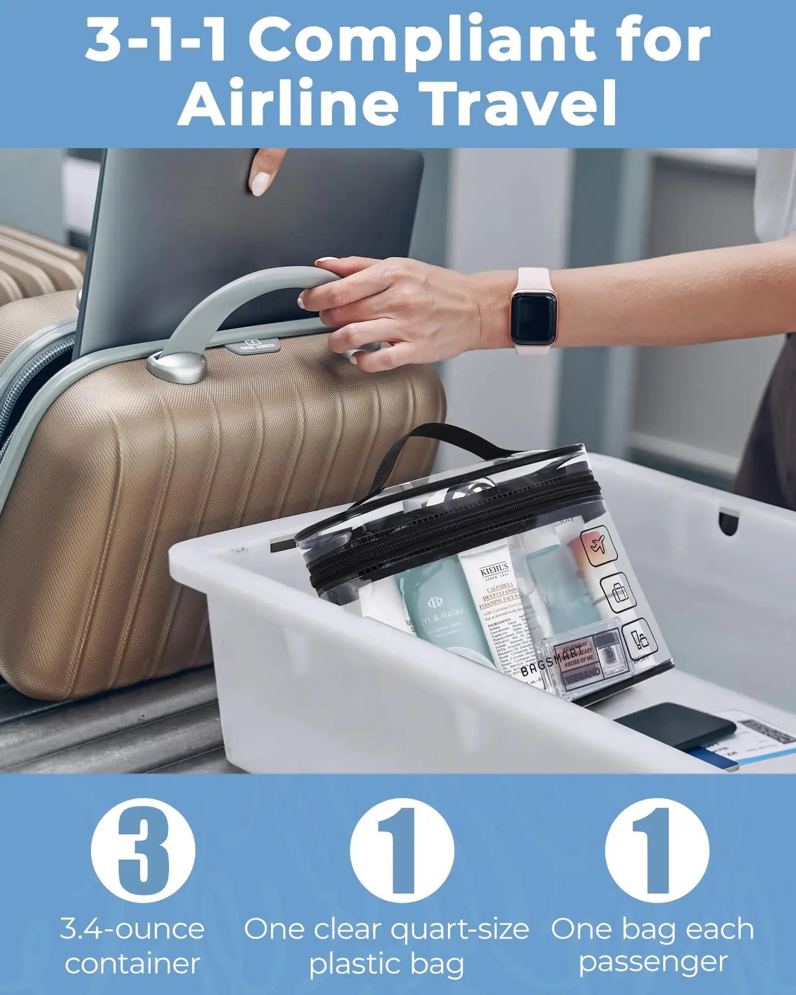 BAGSMART TSA Approved Toiletry Bag - 3-Pack Clear Travel Cosmetic Organizer