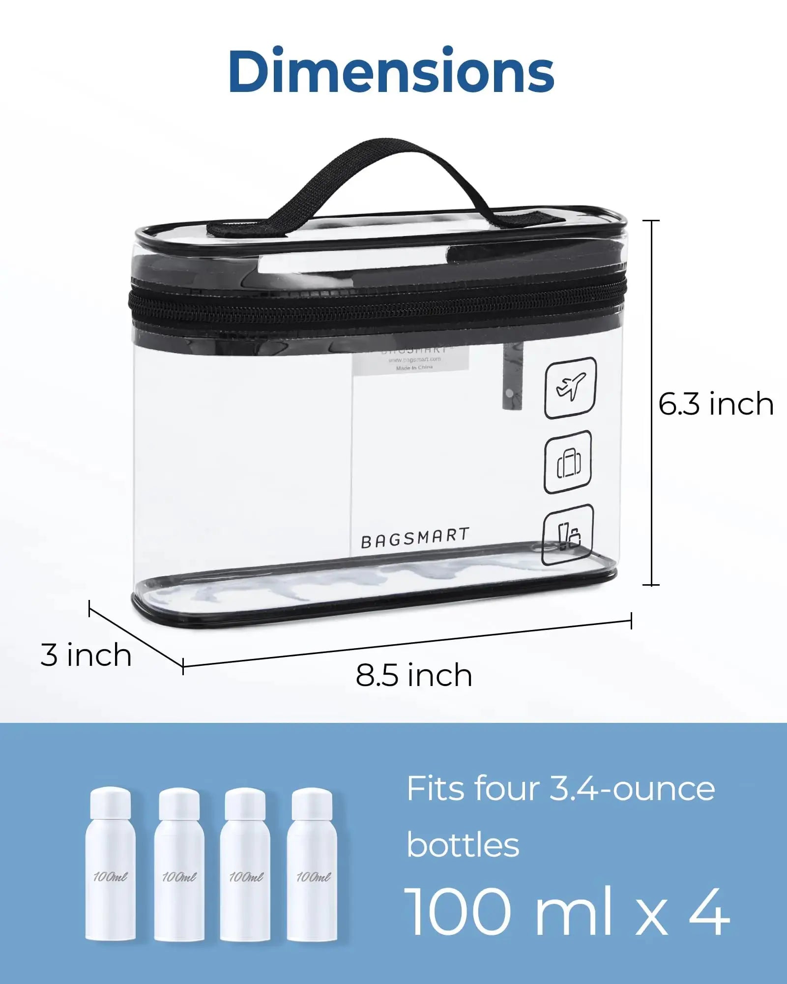BAGSMART TSA Approved Toiletry Bag - 3-Pack Clear Travel Cosmetic Organizer