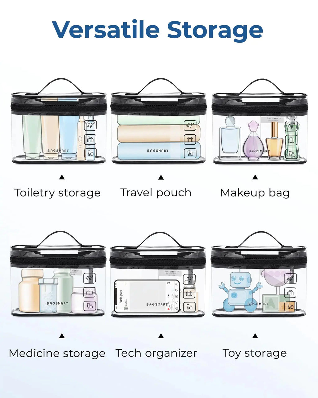 BAGSMART TSA Approved Toiletry Bag - 3-Pack Clear Travel Cosmetic Organizer