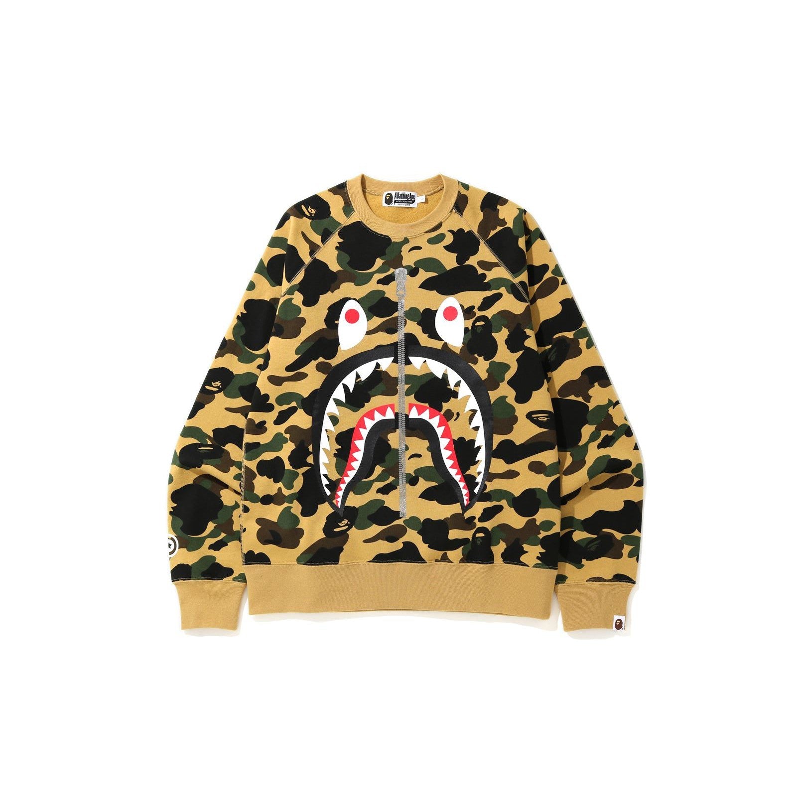 BAPE 1st Camo Printed Zip Shark Crewneck Yellow