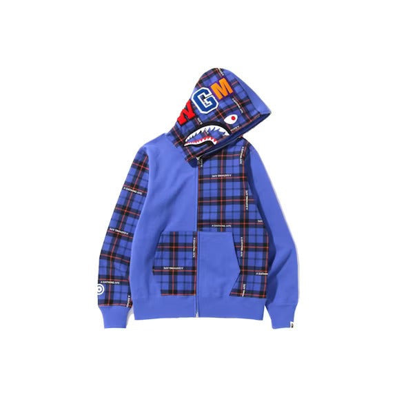 BAPE Logo Check Shark Full Zip Hoodie Blue