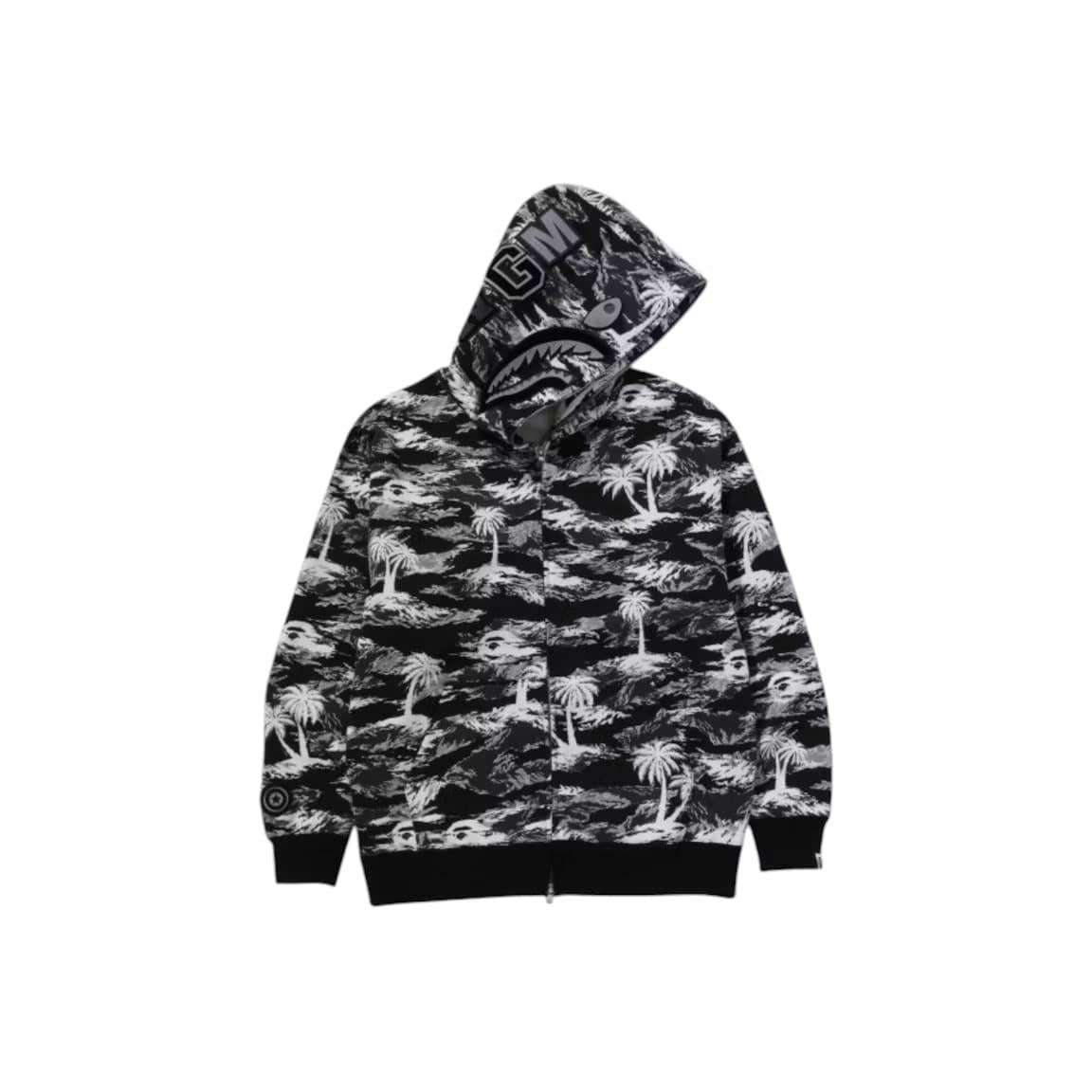 BAPE Palm Tree Camo Relaxed Fit Shark Full Zip Hoodie Black