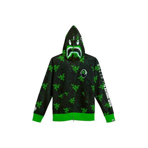 BAPE x Razer Neon Camo Shark Full Zip Hoodie Black Green