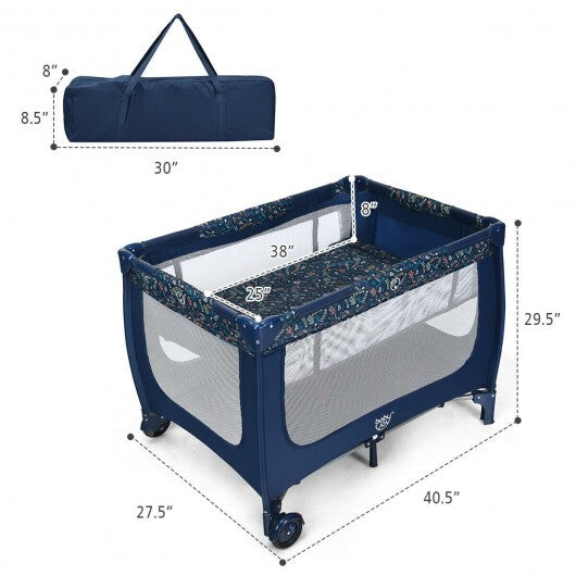 Portable Baby Playpen with Mattress Foldable Design-Gray