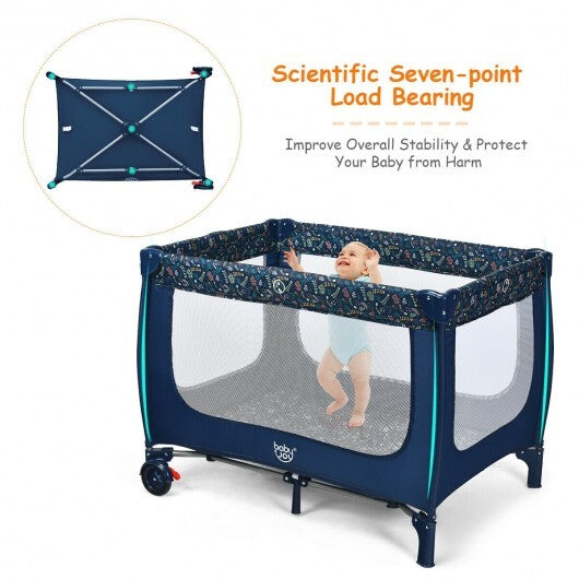 Portable Baby Playpen with Mattress Foldable Design-Gray