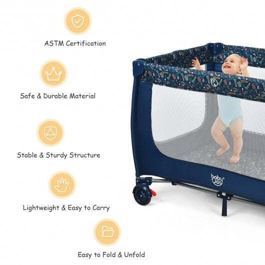 Portable Baby Playpen with Mattress Foldable Design-Gray