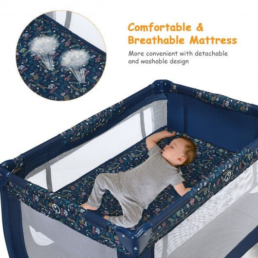 Portable Baby Playpen with Mattress Foldable Design-Gray