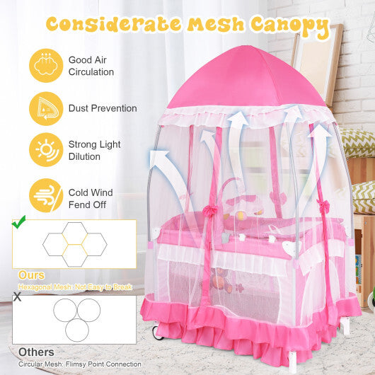 Portable Baby Playpen Crib Cradle with Carring Bag-Pink