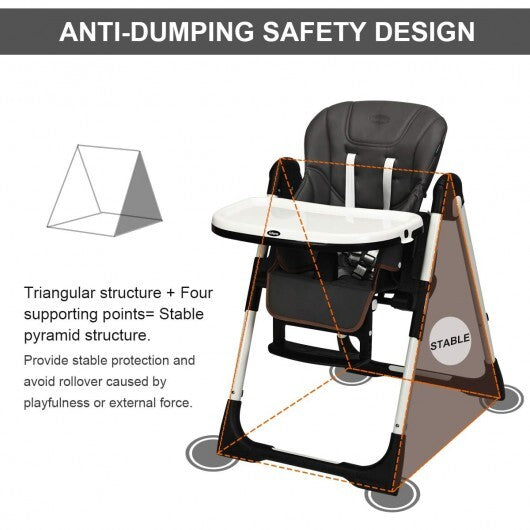 Foldable High chair with Multiple Adjustable Backrest-Black