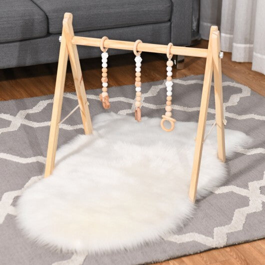 Portable 3 Wooden Newborn Baby Exercise Activity Gym Teething Toys Hanging Bar-Blue