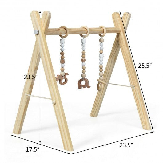 Portable 3 Wooden Newborn Baby Exercise Activity Gym Teething Toys Hanging Bar-Blue