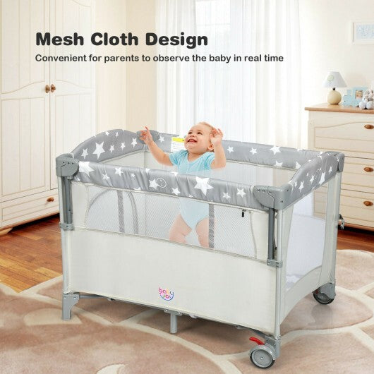 5-in-1  Portable Baby Beside Sleeper Bassinet Crib Playard with Diaper Changer-Beige