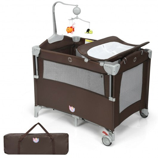 5-in-1  Portable Baby Beside Sleeper Bassinet Crib Playard with Diaper Changer-Beige