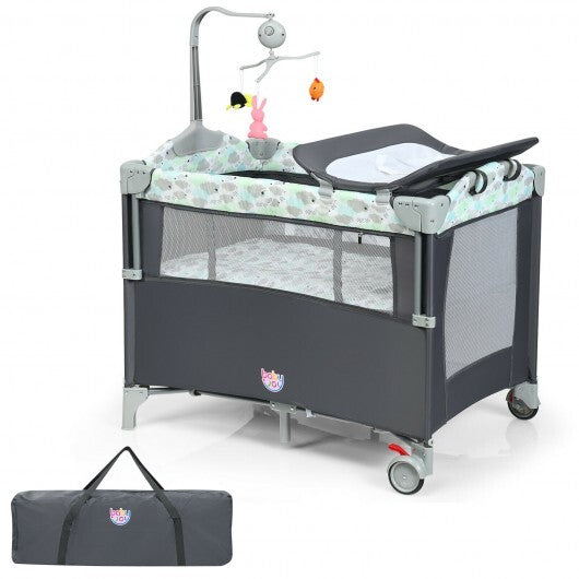 5-in-1  Portable Baby Beside Sleeper Bassinet Crib Playard with Diaper Changer-Beige