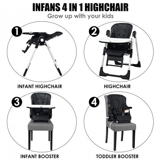 4-in-1 High Chair-Booster Seat with Adjustable Height and Recline-Black