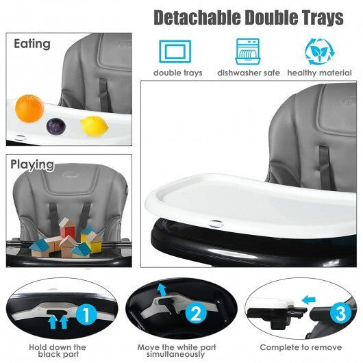 4-in-1 High Chair-Booster Seat with Adjustable Height and Recline-Black