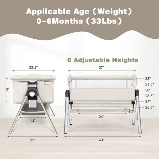 Portable Baby Bedside Sleeper with Adjustable Heights and Angle-Gray
