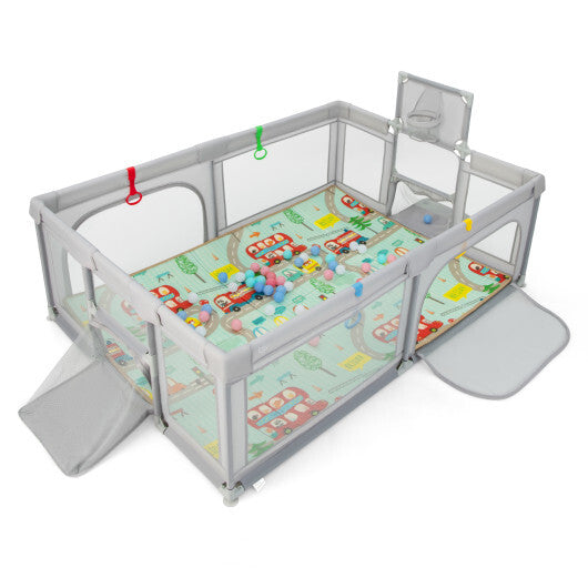Large Baby Playpen with Mat and Ocean Balls-Dark gray