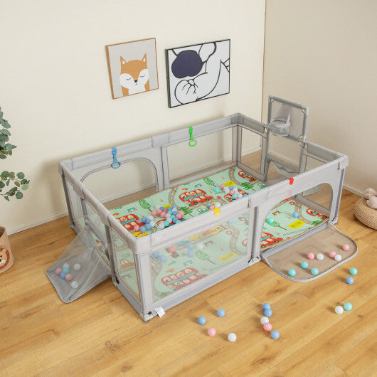 Large Baby Playpen with Mat and Ocean Balls-Dark gray