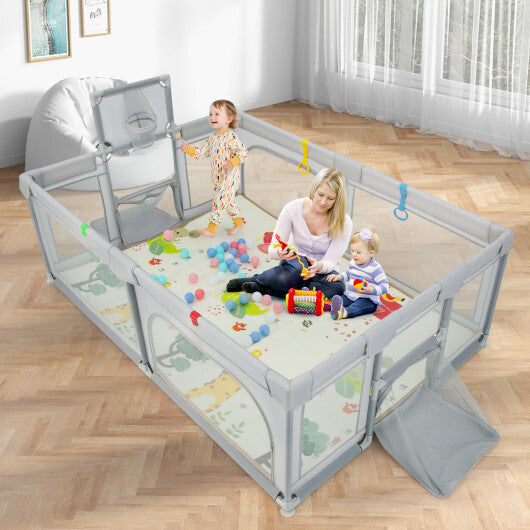Large Baby Playpen with Mat and Ocean Balls-Dark gray