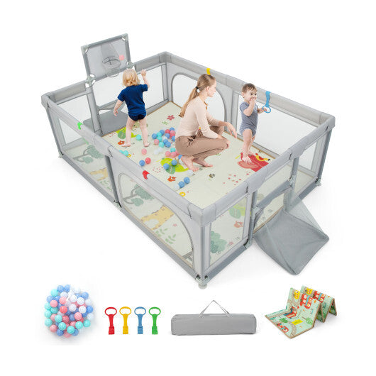 Large Baby Playpen with Mat and Ocean Balls-Dark gray