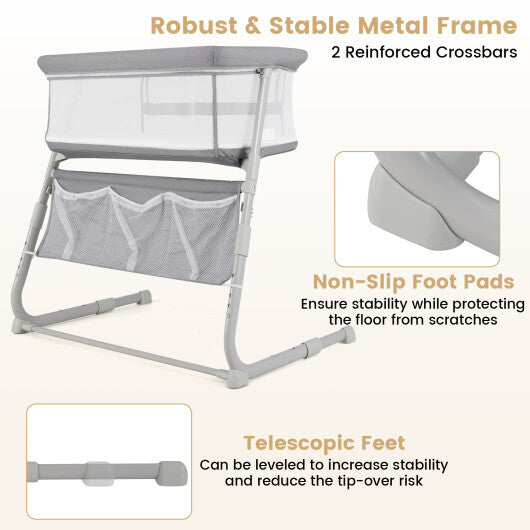 Baby Bassinet Bedside Crib with Adjustable Height Comfy Mattress-Gray