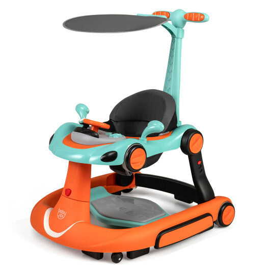 6-in-1 Baby Walker with Canopy Portable Activity Center Bouncer Rocker Combo with Music-White