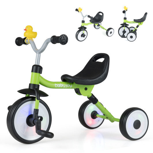 Toddler Tricycle with 3-Position Seat and Storage Basket for Kids-Green