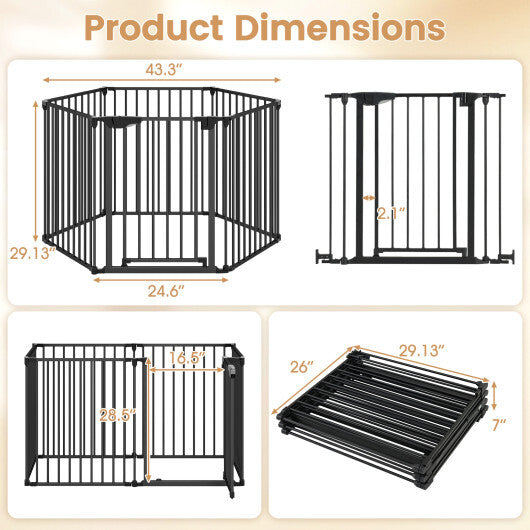 Extra Wide Baby Gate Fits 34.5-154" Openings 6-Panel Adjustable Pet Safety Fence-White